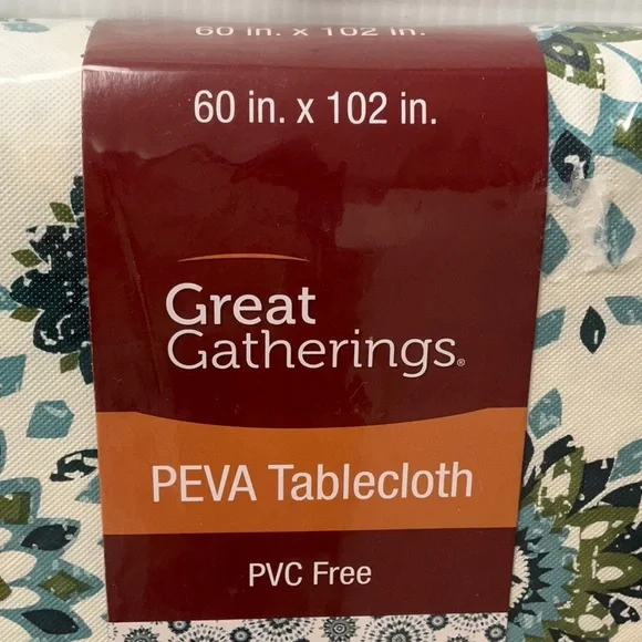 NEW PEVA Tablecloths (2) 60x102” PVC Free Boho Mandala Blue Green Cream - Picture 3 of 7